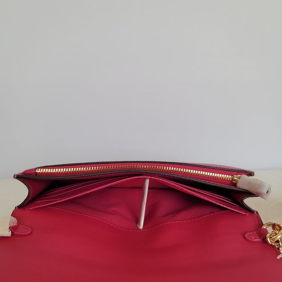 COACH Anna Pebbled Leather Foldover Clutch Crossbody With Chain- Bold Pink🎈$158 - Picture 12 of 16